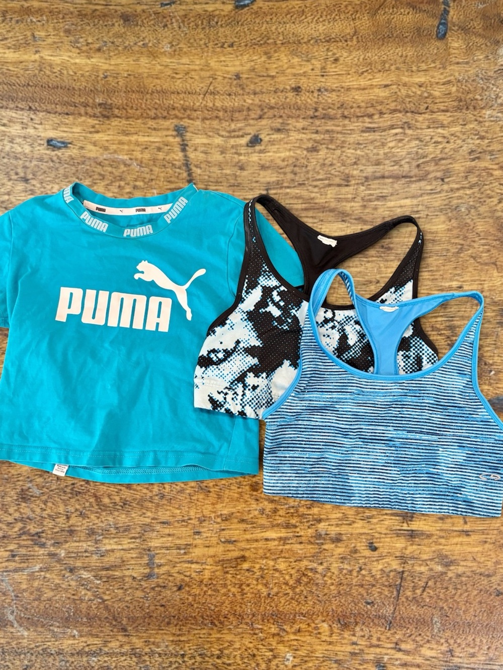 PUMA & Champion Activewear Bundle - 3pc Cropped Tee & Reversible Sports Bras Sm
